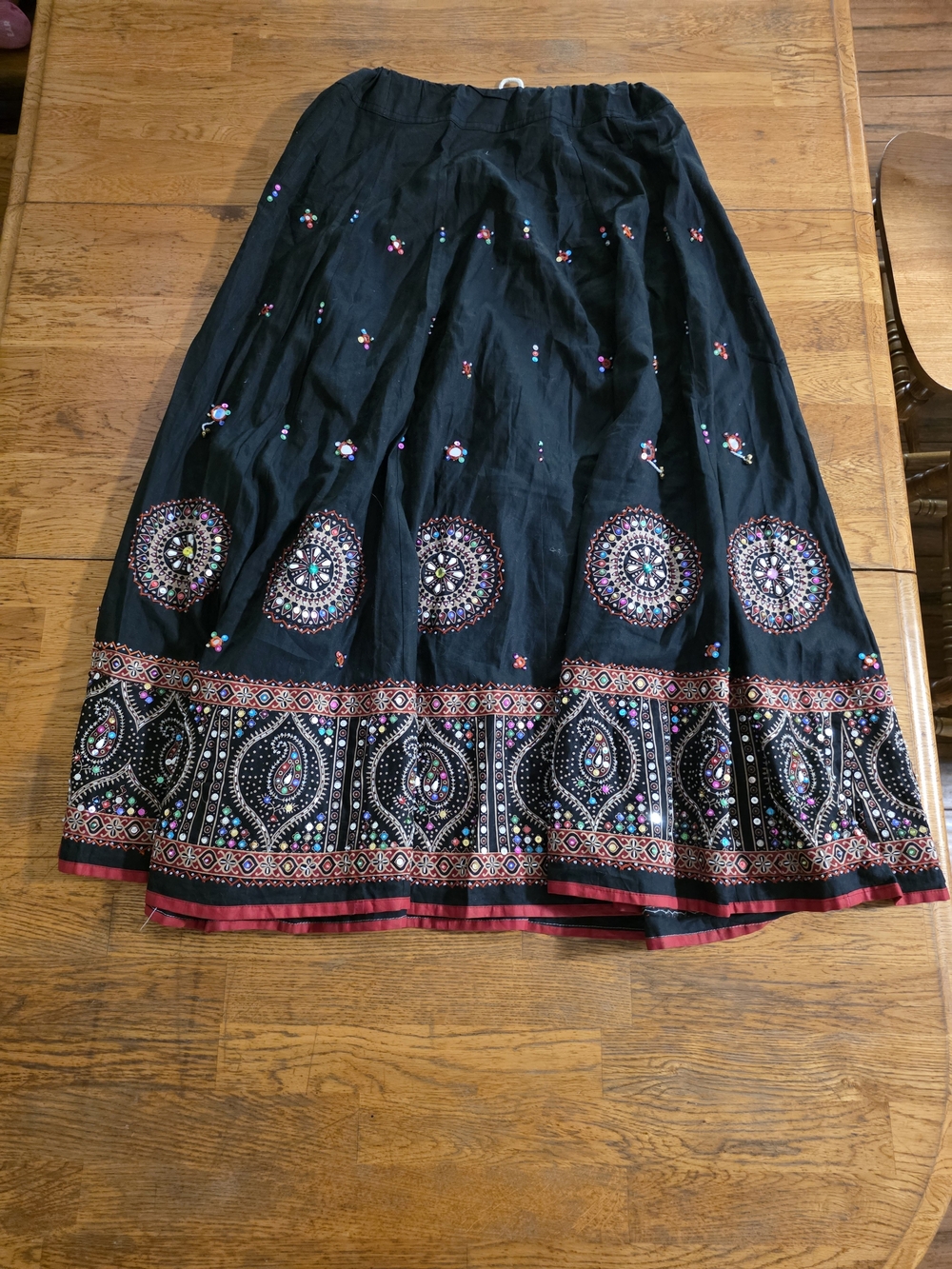 Indian Boho Hippie Fortune Teller Sequin Beaded Embroidered Flare Maxi Skirt